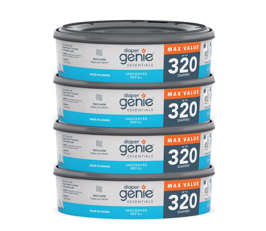 Diaper Genie Essentials Round Refill 8-Pack | Holds Up to 2560 Newborn Diapers | Features Unscented Continuous Film | Compatible with Diaper Genie Complete and Expressions Pails,8 Count (Pack of 1)