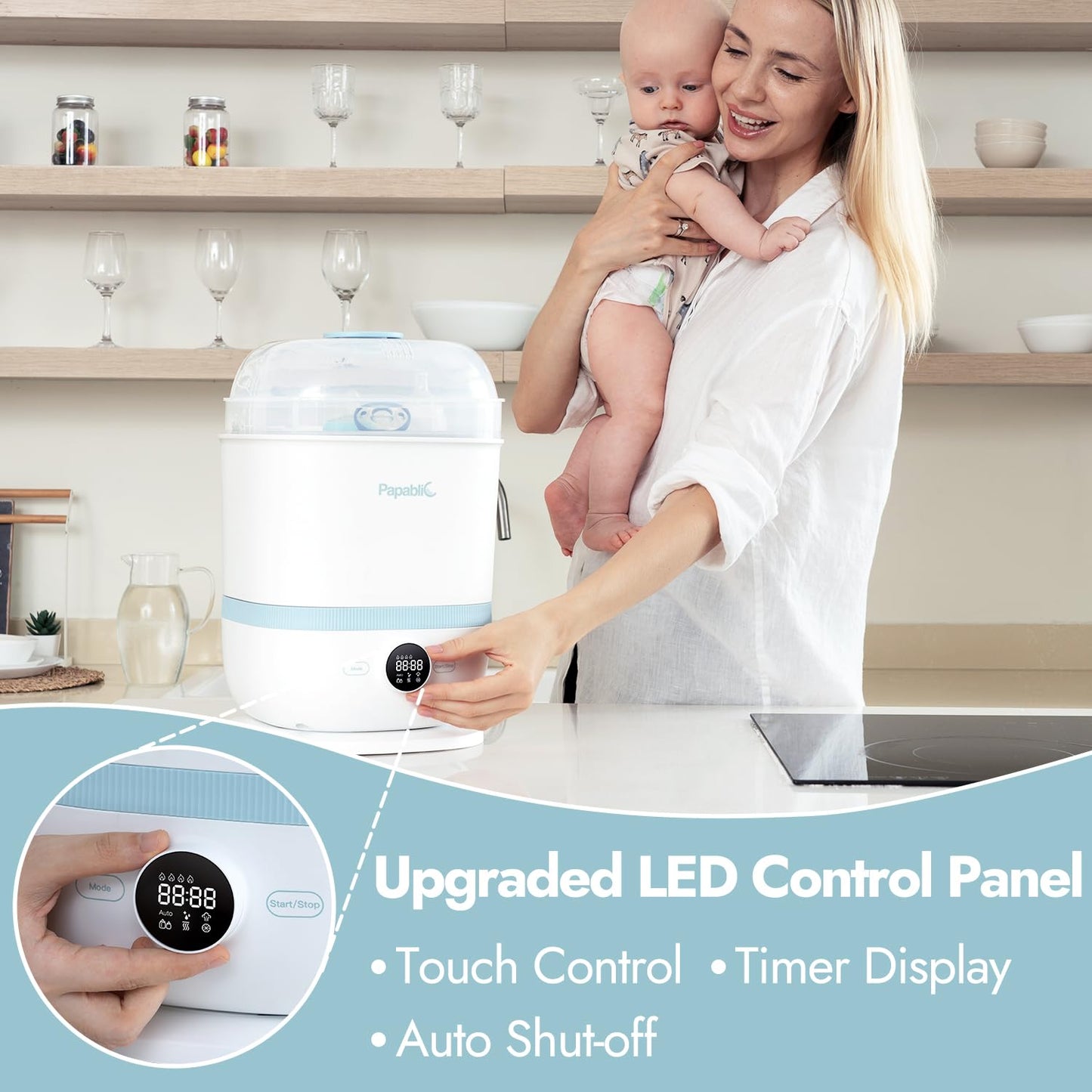 Papablic Baby Bottle Sterilizer and Dryer, Esterilizador De Biberones, Electric Steam Sterilizer for Baby Bottles, Pacifiers, and Pump Parts, Large Capacity 10 Bottle, Fast Sanitizes and Dries Bottles