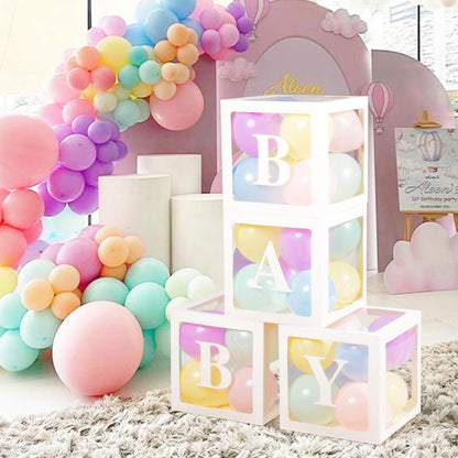 Baby Boxes with Letters for Baby Shower Decorations, Gender Reveal with 4 Pastel Balloon Boxes