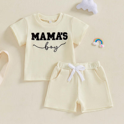 Toddler Baby Boy Summer Clothes Embroidered Waffle Short Sleeve T-Shirts Elastic Shorts Newborn Infant Boy Outfits
