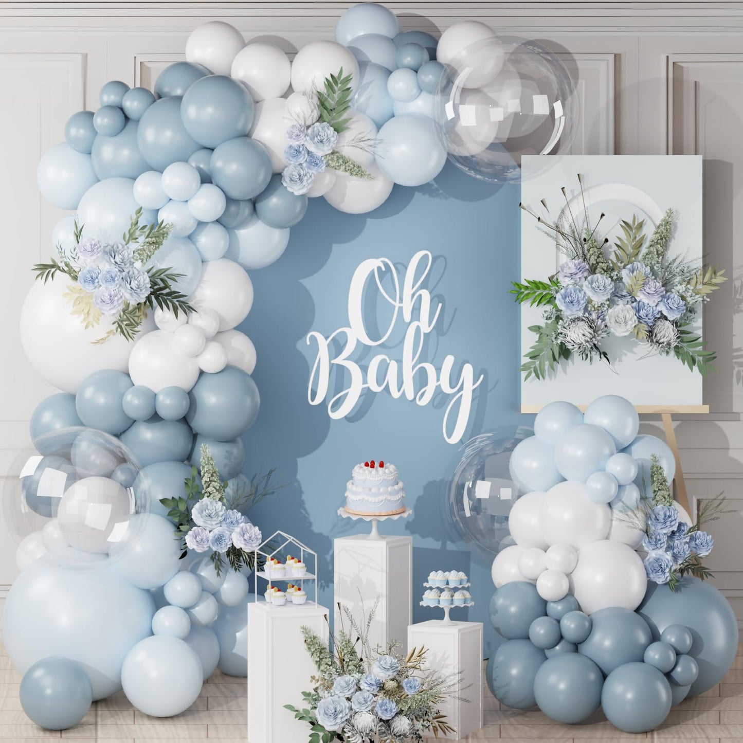Dusty Blue Balloon Arch Kit,122 Pcs Dusty Blue and White Balloons,MacaronBlue White Balloon Arch Garland Kit for Boy Baby Shower Gender Reveal,Men Birthday,Graduation Decorations,Bridal Shower