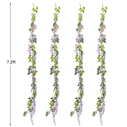 Lvydec Wisteria Artificial Flowers Garland, 4Pcs Total 28.8ft White Artificial Wisteria Vine Silk Hanging Flower for Home Garden Outdoor Ceremony Wedding Arch Floral Decor