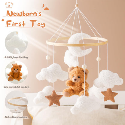 Baby Mobile for Crib Bear Cloud Crib Mobile Handmade Furry Nursery Mobile Gender Neutral Crib Toy Hanging for Nursery Decor Accessories