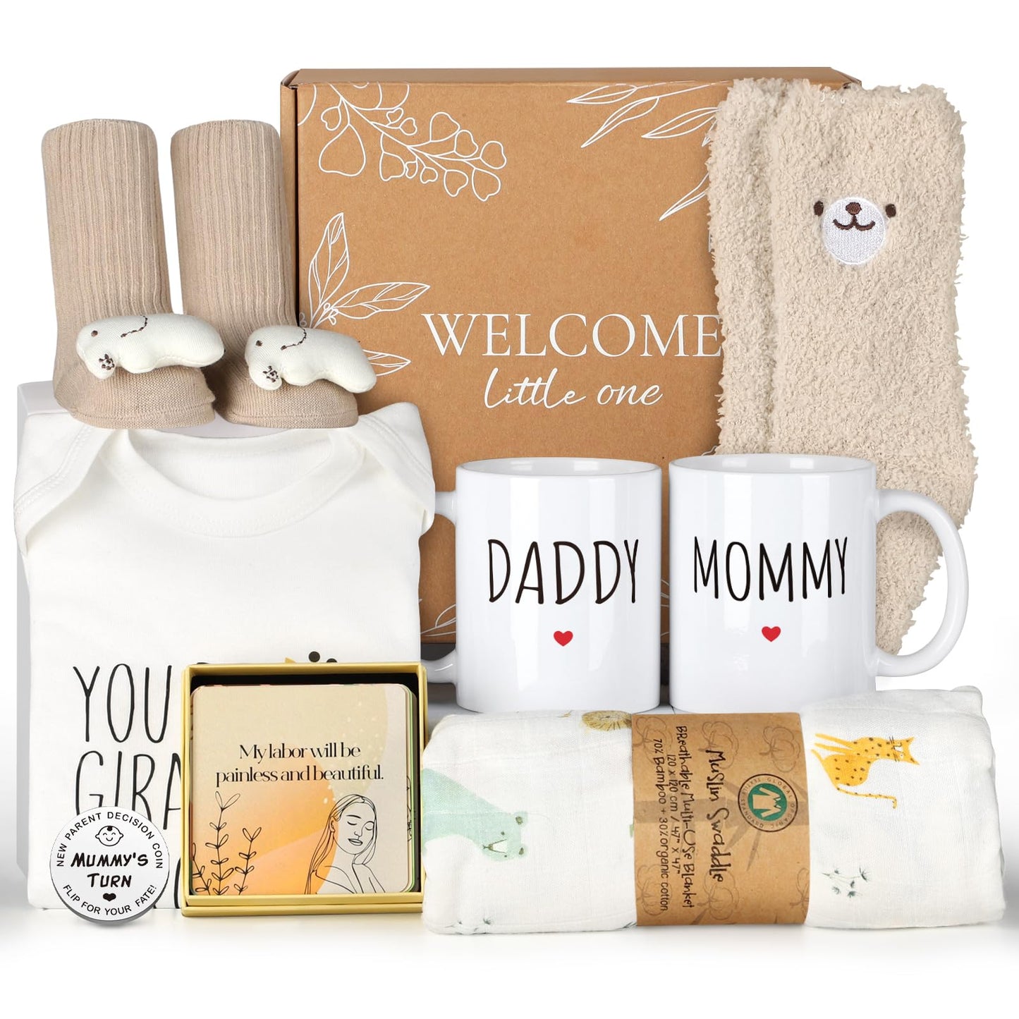 New Mom Gifts for Women, 9pcs Pregnancy Gifts for Expecting Mom, Cute Baby Gifts New Parents Gifts for Couples with Mom and Dad Mugs for Gender Reveal, Baby Shower, First Time Mom Gifts (Blue Gray)