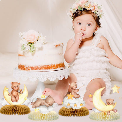Tarklanda 9 Pcs Bear Baby Shower Honeycomb Centerpieces for Boys Party Decorate,Little Bear Balloons Cutouts Table Topper Honeycomb 3D Table Decoration for Kids Baby Shower Birthday Party Supplies