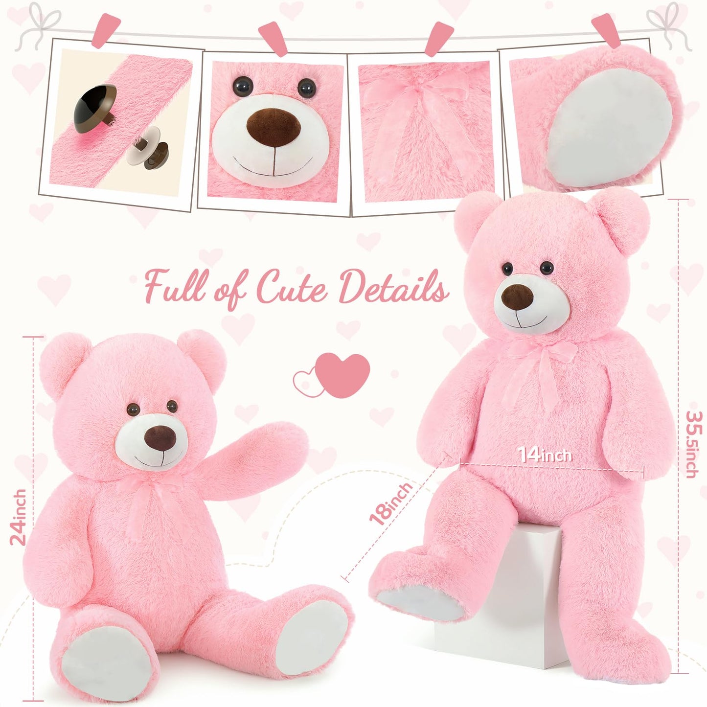 51 inch Big Teddy Bear Cute Giant Stuffed Animals Soft Plush Toy for Girlfriend Kids for Birthday Christmas Valentine's Day