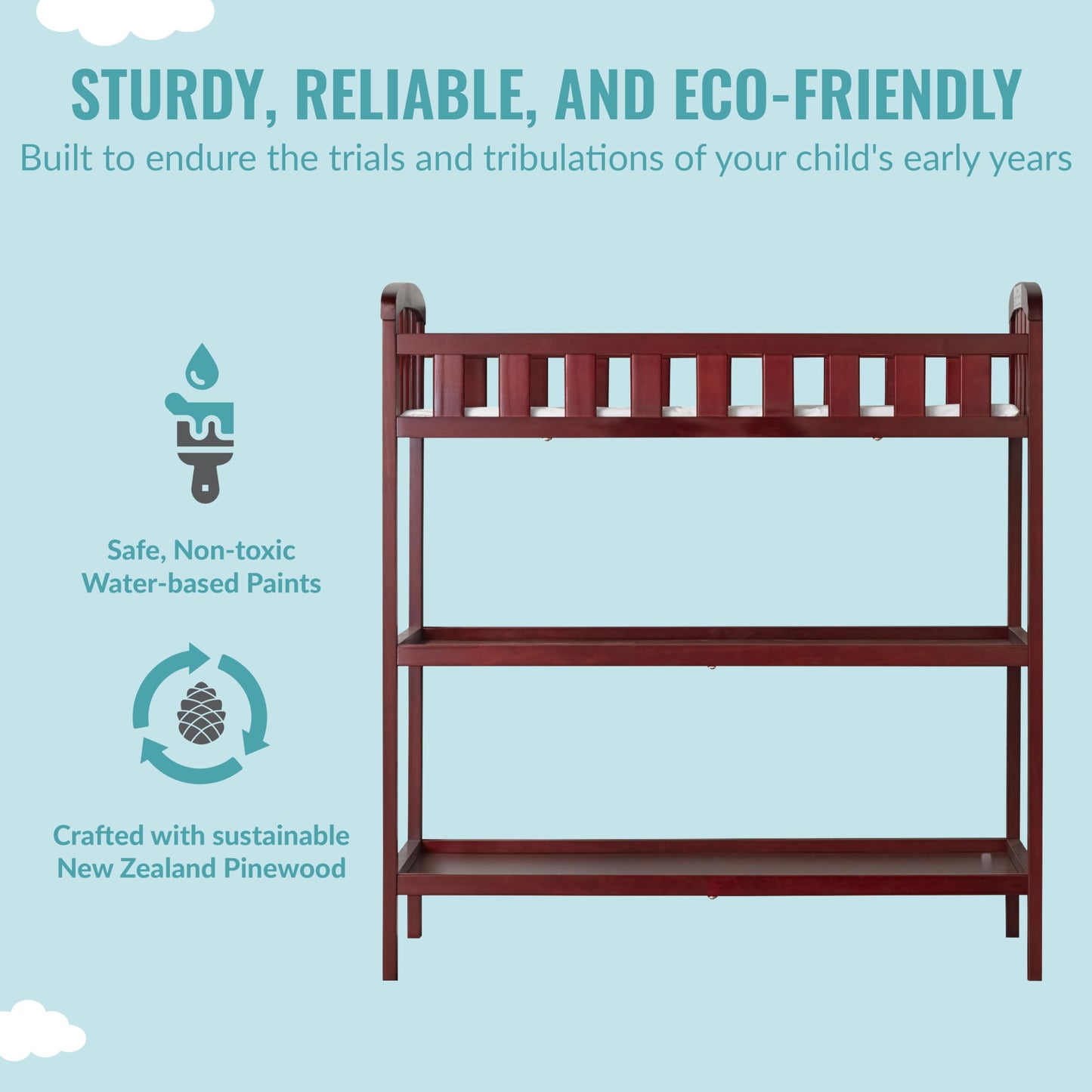 Dream On Me Emily Changing Table In Natural, Comes With 1" Changing Pad, Features Two Shelves, Portable Changing Station, Made Of Sustainable New Zealand Pinewood