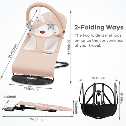 HKAI Baby Bouncer, Portable Baby Bouncer Seat for Babies 0-18 Months, 100% Cotton Fabrics, 3 Modes of use with Rocker and Stationary Options, Infant Rocker Chair with Hanging Toys-Organic Oat