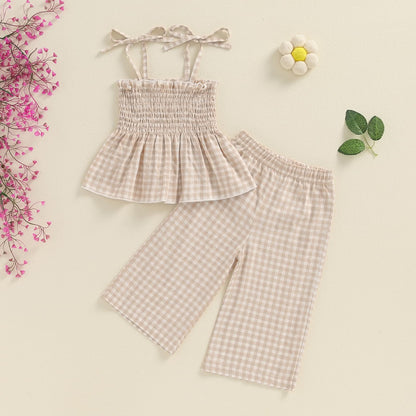 VISGOGO Infant Baby Toddler Girls Clothes Solid Color Sleeveless Camisole Linen Pants Set Baby Summer Outfits