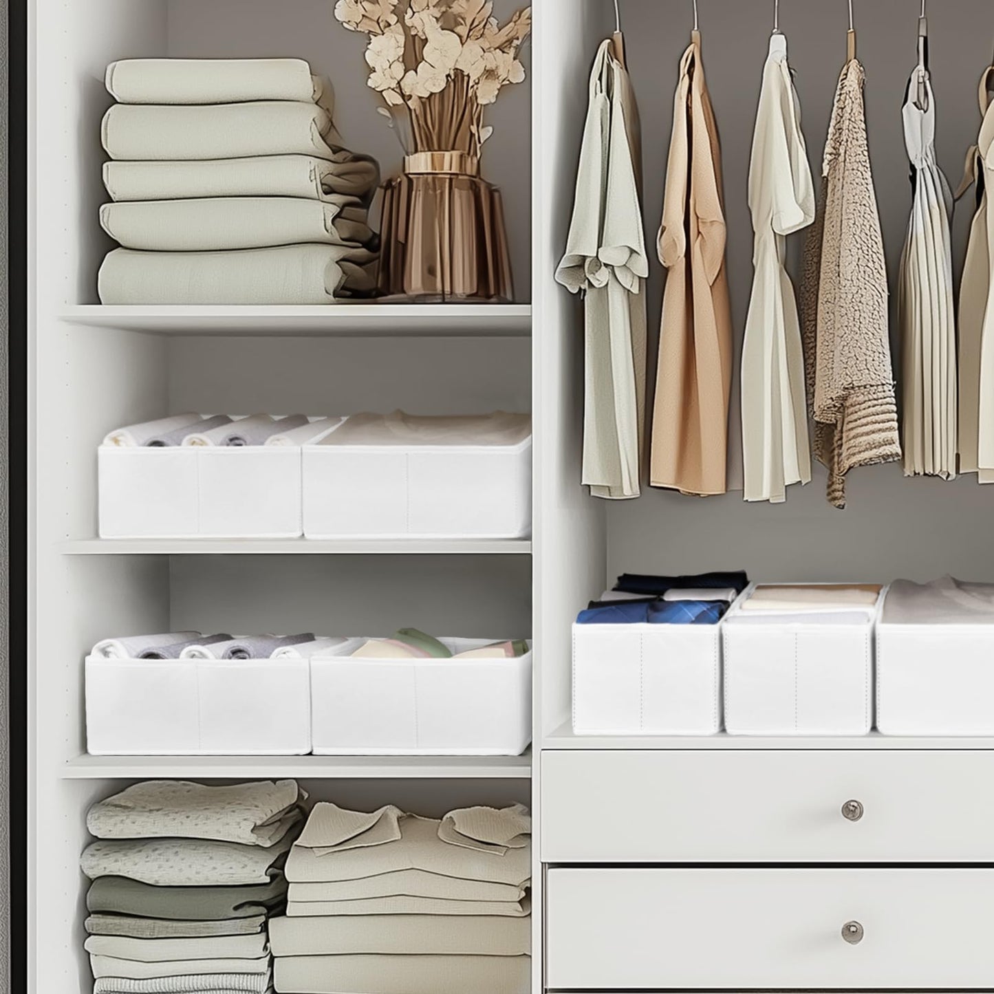 Criusia Drawer Organizer Clothes, 10 Pack Dresser Organizer for Baby Clothes, Underwear, Sock- Foldable Closet Organization and Storage Dividers Bins for Nursery, Bedroom (Beige)