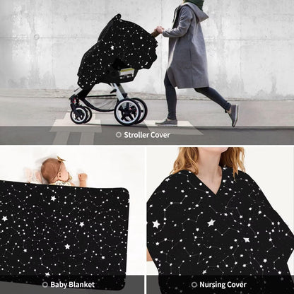 9CH Car Seat Covers for Babies, Peekaboo Opening Minky Car Seat Cover for Baby Mom Nursing Breastfeeding Covers, Winter Minky Baby Carrier Cover for Girls Boys (Black Star)