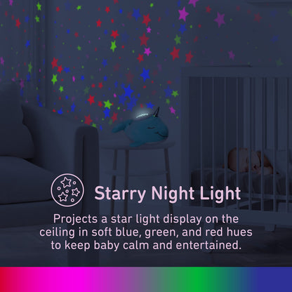PureBaby Sound Sleepers Portable Sound Machine & Star Projector - Plush Sleep Aid for Baby and Toddlers with Soothing Night Light Display, 10 Lullabies, White Noise, and Heartbeat Sounds (Unicorn)