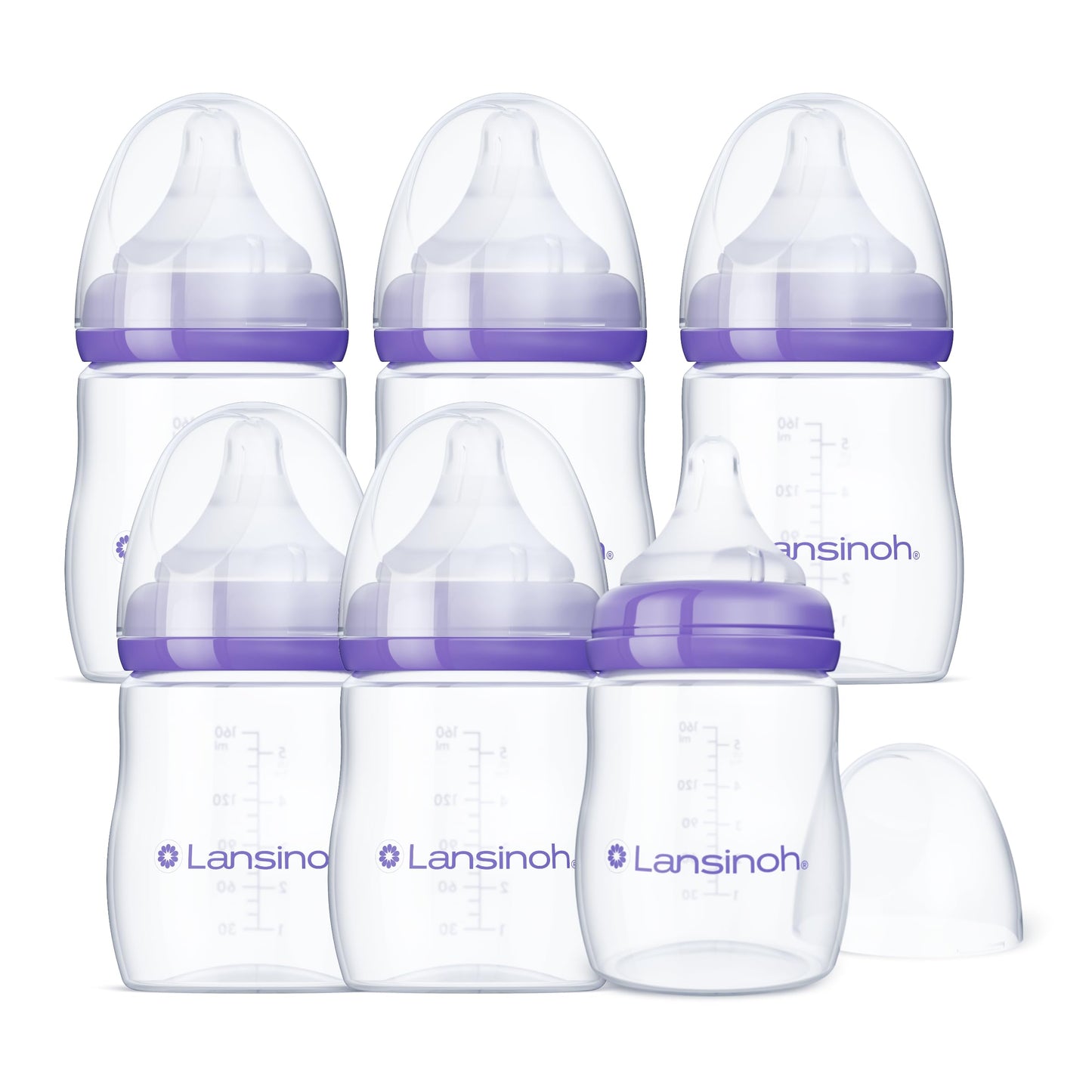 Lansinoh Anti-Colic Baby Bottles for Breastfeeding Babies, 5 Ounces, 3 Count, Includes 3 Slow Flow Nipples, Size S