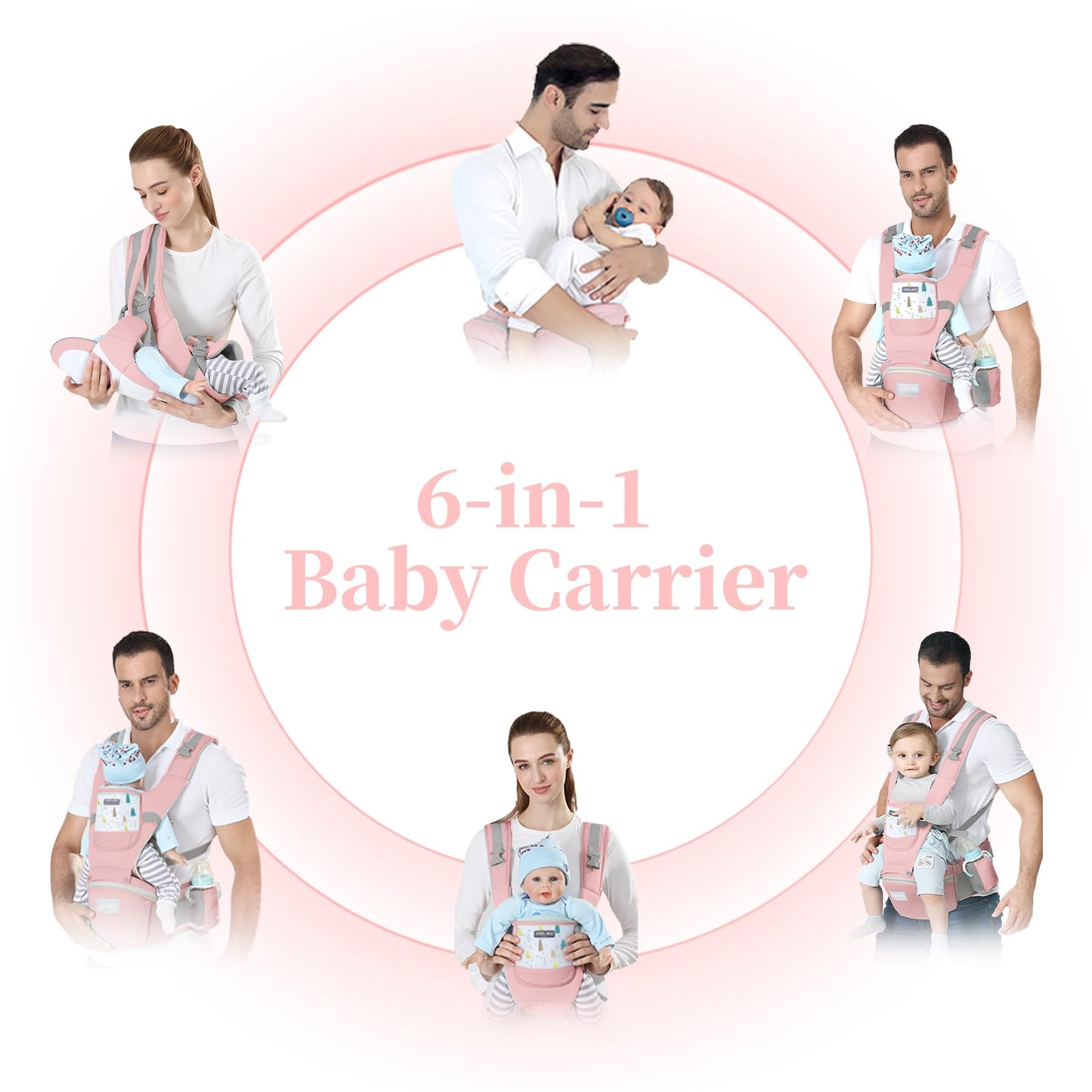 Baby Carrier Newborn to Toddler - Debark Baby Carrier with Hip Seat, 6-in-1 Adjustable Detachable Ergonomic Infant Carrier for Babies from 0-36 Months, Ideal for Baby Travel Essentials (Grey)