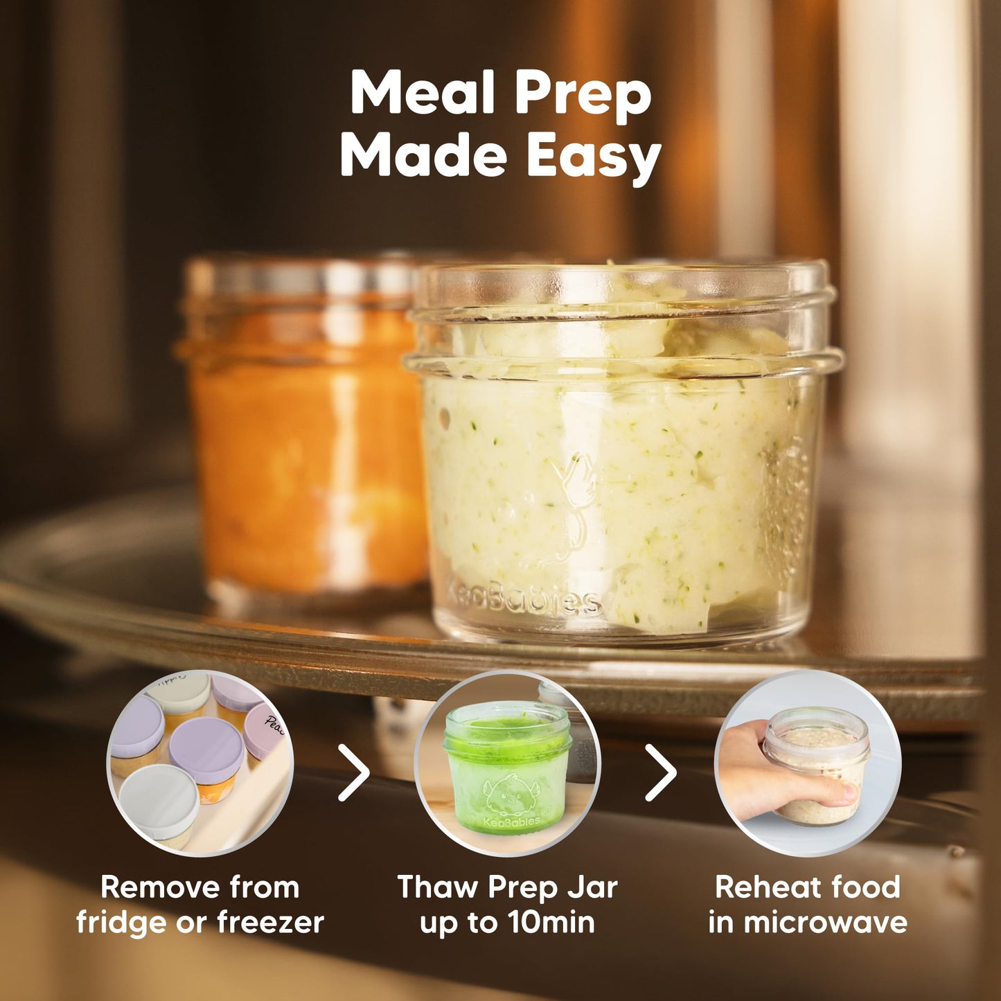 KeaBabies 4pk 8oz & 4pk 4oz Glass Baby Food Containers with Lids - Leak-Proof,Microwavable Small Glass Jars,Baby Purees & Toddler Snack Storage Containers,BPA-Free,Dishwasher & Freezer Safe(Musk Dusk)
