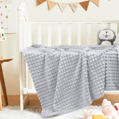 HOMRITAR Baby Blanket for Boys Girls Fleece Super Soft Plush Fuzzy Cozy Toddler Blanket with Square 3D Jacquard Grid Design Luxury Lightweight Bed Blanket for Newborn Infant Cream, 30 x 40 Inch