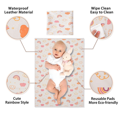 Vegan Leather Baby Changing Mat - Wipeable Portable Changing Pad, Foldable Travel Changing Mat for Baby, Newborns Toddlers Shower Gifts (Flower,20"*28")