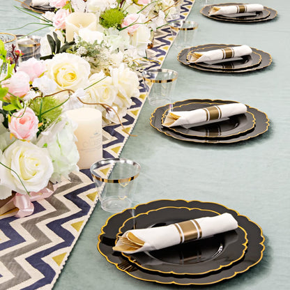 Morejoy 175PCS Rose Gold & Silver Plastic Dinnerware Set: 25 Plates, 25 Forks, 25 Knives, 25 Spoons, 25 Cups, 25 Napkins - Perfect for Wedding & Party