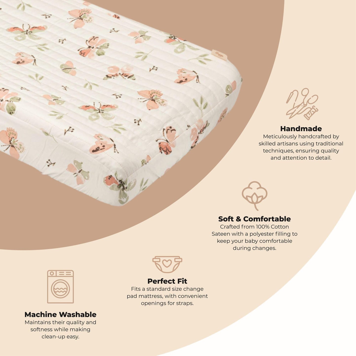 Crane Baby Quilted Changing Pad Cover with Animal Print, Breathable Cotton Sateen, Fits Standard 16”X32” Pads, Ocean Whale Blue