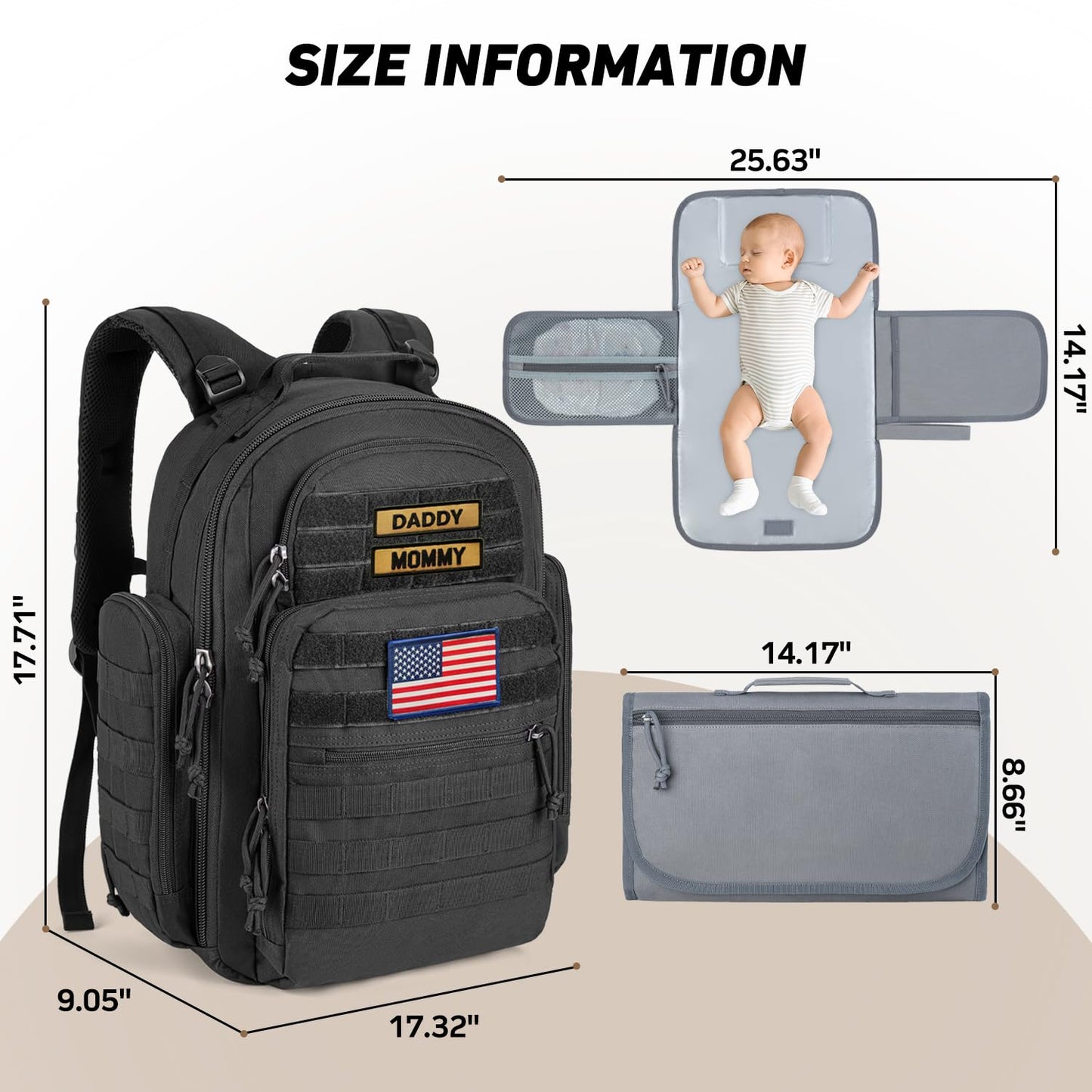 SHARKMOUTH Diaper Bag Backpack for Dad and Mom, Military Molle diaper Pack with Insulated Bottle Holders and Wipe Pocket