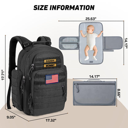 SHARKMOUTH Diaper Bag Backpack for Dad and Mom, Military Molle diaper Pack with Insulated Bottle Holders and Wipe Pocket