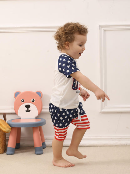 SUREPOCH Baby Boy Clothes Set Summer Toddler Short-Sleeve Shirt & Elastic Waist Shorts Set For Baby Boy Outfits