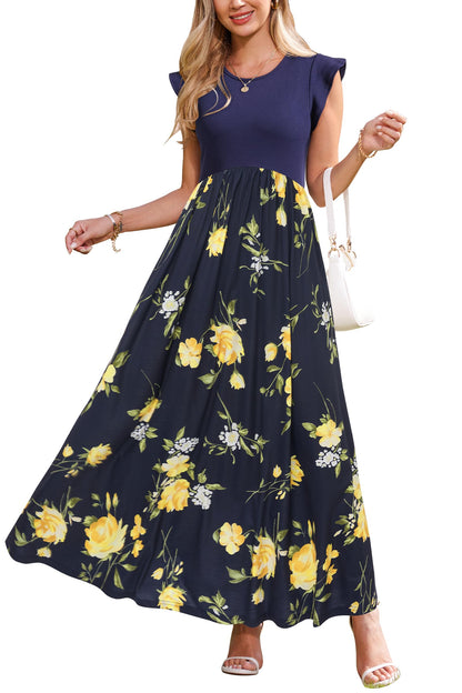 OUGES Women 2025 Spring Summer Dresses Maternity Sleeveless Ribbed Fashion Casual Outfits Maxi Dress with Pockets