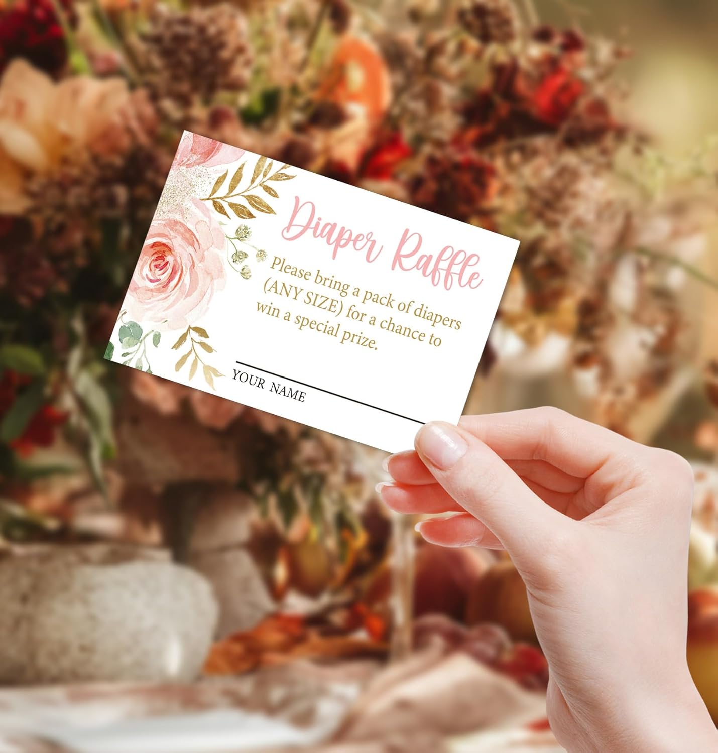 Pink Floral Diaper Raffle Cards for Baby Shower Game,1 Standing Sign & 50 Guessing Cards,Girl's Baby Shower Party Decoration,Guessing How Many Diaper Raffle Tickets