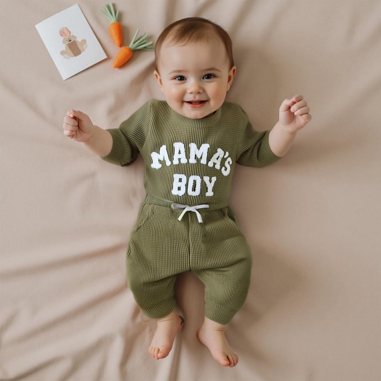 Douhoow Baby Boy Clothes Letters Embroidered Baby Sweatshirt Romper Waffle Pants Set Infant Boy Fall Winter Outfits