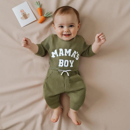 Douhoow Baby Boy Clothes Letters Embroidered Baby Sweatshirt Romper Waffle Pants Set Infant Boy Fall Winter Outfits