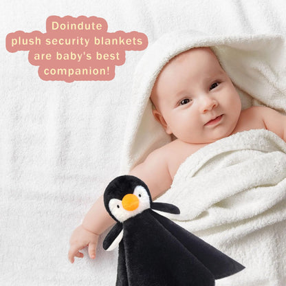 Baby Gray Penguin Soft Stuffed Animal Security Blanket, Plush Penguin Character Lovey Blanket, Baby Shower/Nursery Gift, Newborn Infant Toddler Snuggle Blankie for Girls Boys, 14 Inches
