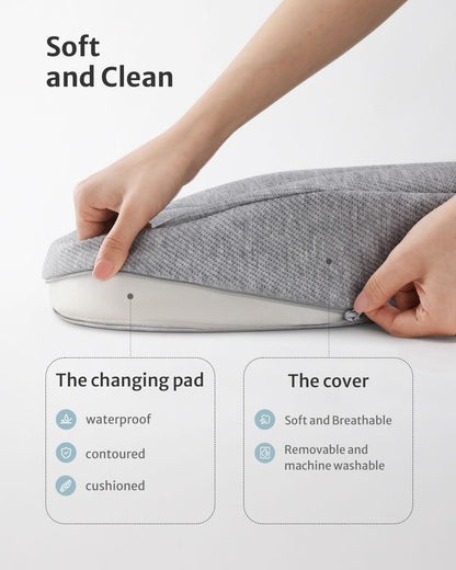 Blissful Diary Baby Changing Pad with Waterproof Lining Foam, Includes a Soft & Washable Cover, Contoured Changing Table Pads for Dresser Top with Non-Slip Bottom, 32”×16” (Grey, Avocado)