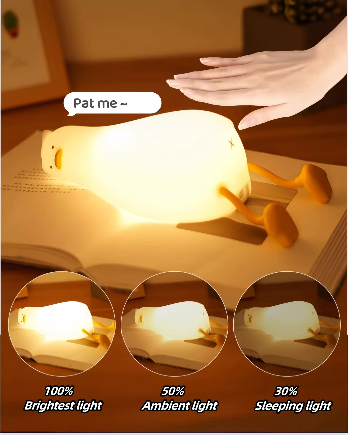 DuDu Duck Night Light, Cute Duck Lamp, Squishy Silicone Nightlight for Bedrooms with 30 Minutes Timer, Rechargeable Bedside Lamp with Touch Control for Bedrooms, Living Room