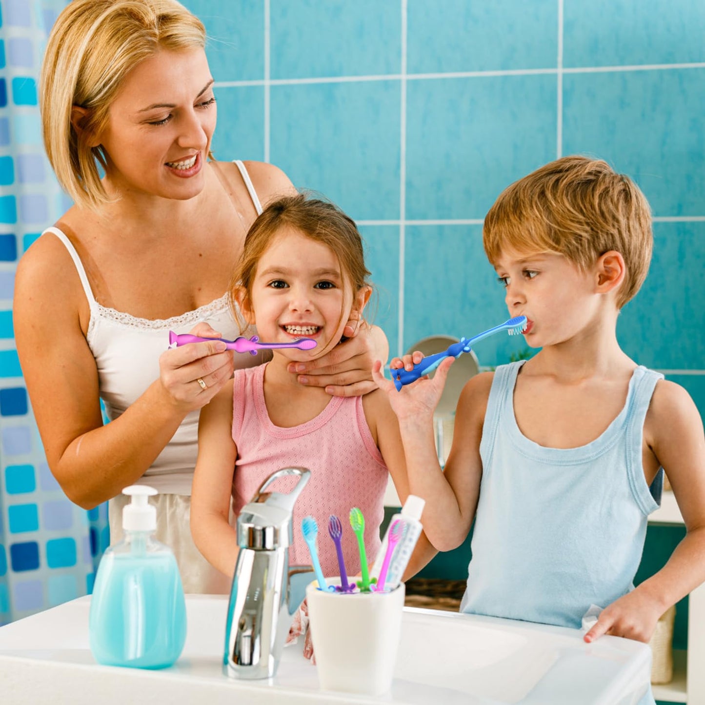 Kids toothbrushes 6 Pack Set Soft Bristles with Suction Cup, Includes Travel Covers, Bear Panda toothbrushes for Kids Boys & Girls, Toddlers &Children Teeth Age 3+