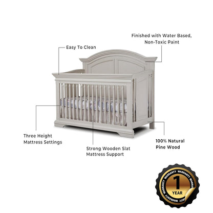 Sorelle Furniture High Arch Portofino Crib, Classic 4-in-1 Convertible Crib, Crib Made of Wood, Wooden Baby Bed, Toddler Bed, Child’s Daybed and Full-Size Bed, Nursery Furniture-Brushed Ivory