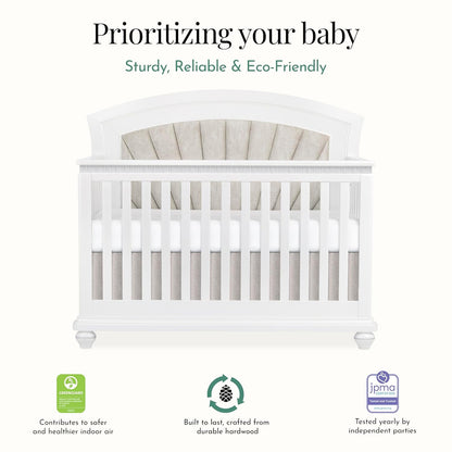 Evolur Nova 5-in-1 Convertible Crib in a Shimmering Stardust Finish, Crafted from Solid Wood, Features a Velvety upholstered headboard and Crystal-Like Accents on The Footboard