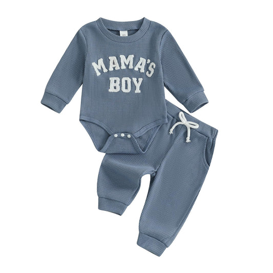 Douhoow Baby Boy Clothes Letters Embroidered Baby Sweatshirt Romper Waffle Pants Set Infant Boy Fall Winter Outfits
