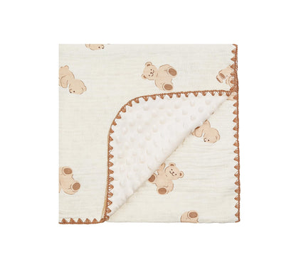 Baby Blanket Double Layer Cotton 40 x 40 Soft Receiving Blanket with Pattern Machine Washable Brown Bear