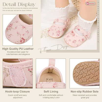 Meckior Infant Baby Girls Boys Handmade Princess Flats Toddler First Walkers Soft PU Leather Non-Slip Crib Wedding Dress Shoes