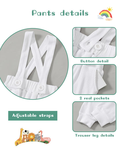 SANMIO Baby Boy Clothes 0-18 Months Newborn Outfits Short Sleeve Romper Top and Suspender Pants Baby Boy Summer Clothing 2Pcs