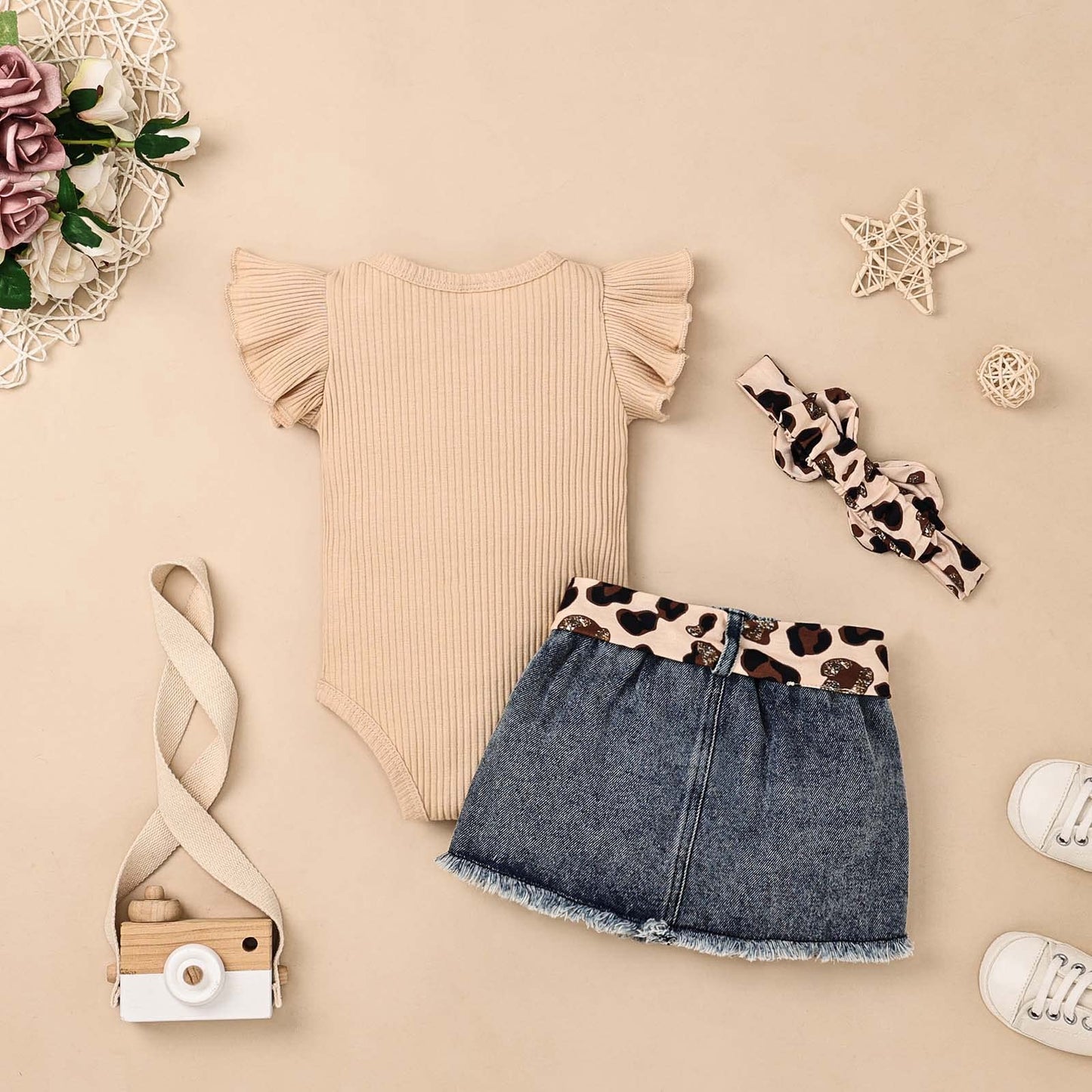 Baby Girl Clothes Newborn Romper Ruffle Sleeve Short Jeans Skirt with Headband Infant Outfits Set 0-18 Months