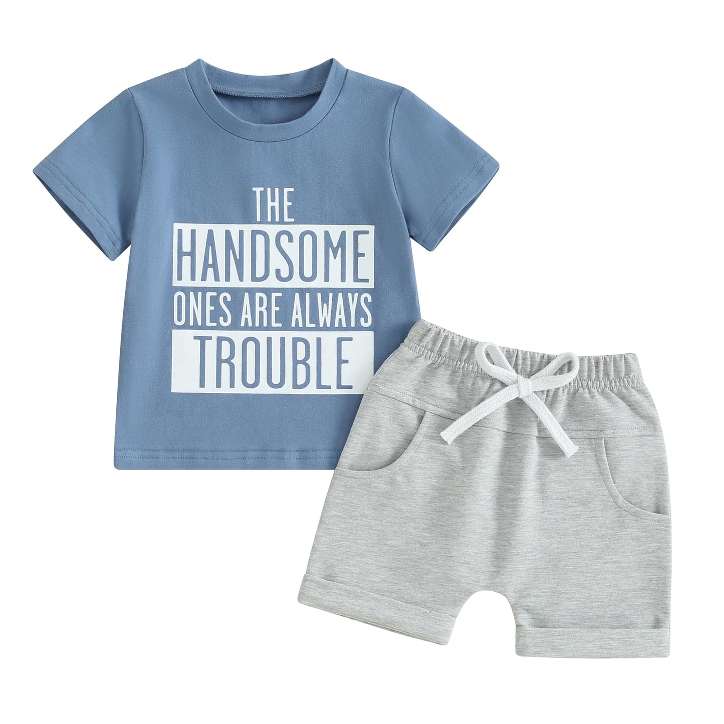 Kupretty Toddler Baby Boy Summer Clothes Letter Graphic Short Sleeve Shirt T-Shirt Tops + Casual Shorts Outfit Set