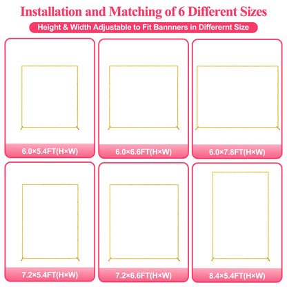 Wokceer Wedding Arch Backdrop Stand Square 6.6FTx6.6FT Gold Metal Balloon Arch Stand Garden Arbor Backdrop Frame for Wedding Birthday Party Baby Shower Photo Booth Background Decoration
