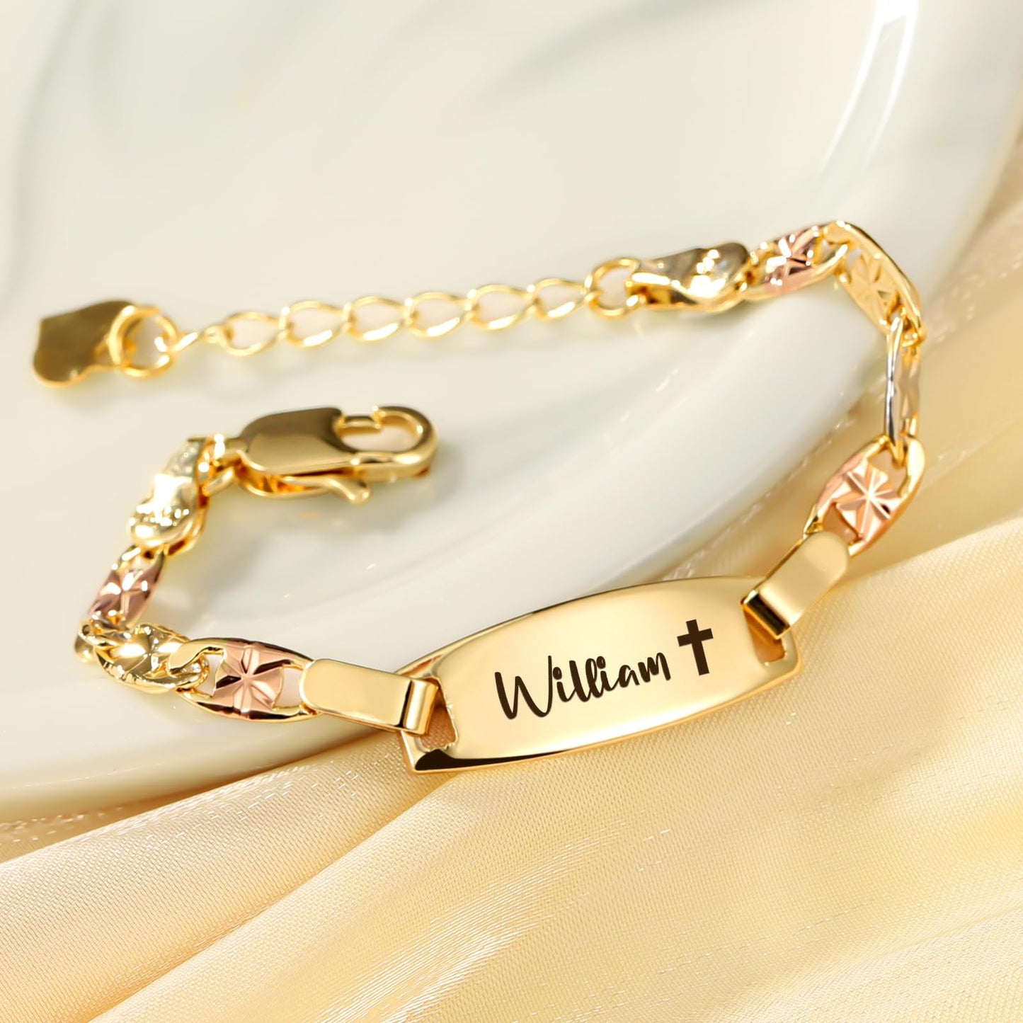 Personalized Baby Name Bracelet, 18K Gold Plated Customized Bracelets Id Protection Bracelet New Born Birthday Gift for Toddler Girls Boys