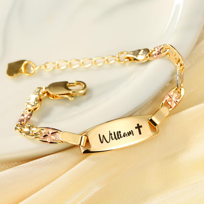 Personalized Baby Name Bracelet, 18K Gold Plated Customized Bracelets Id Protection Bracelet New Born Birthday Gift for Toddler Girls Boys