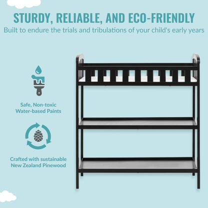 Dream On Me Emily Changing Table In Natural, Comes With 1" Changing Pad, Features Two Shelves, Portable Changing Station, Made Of Sustainable New Zealand Pinewood