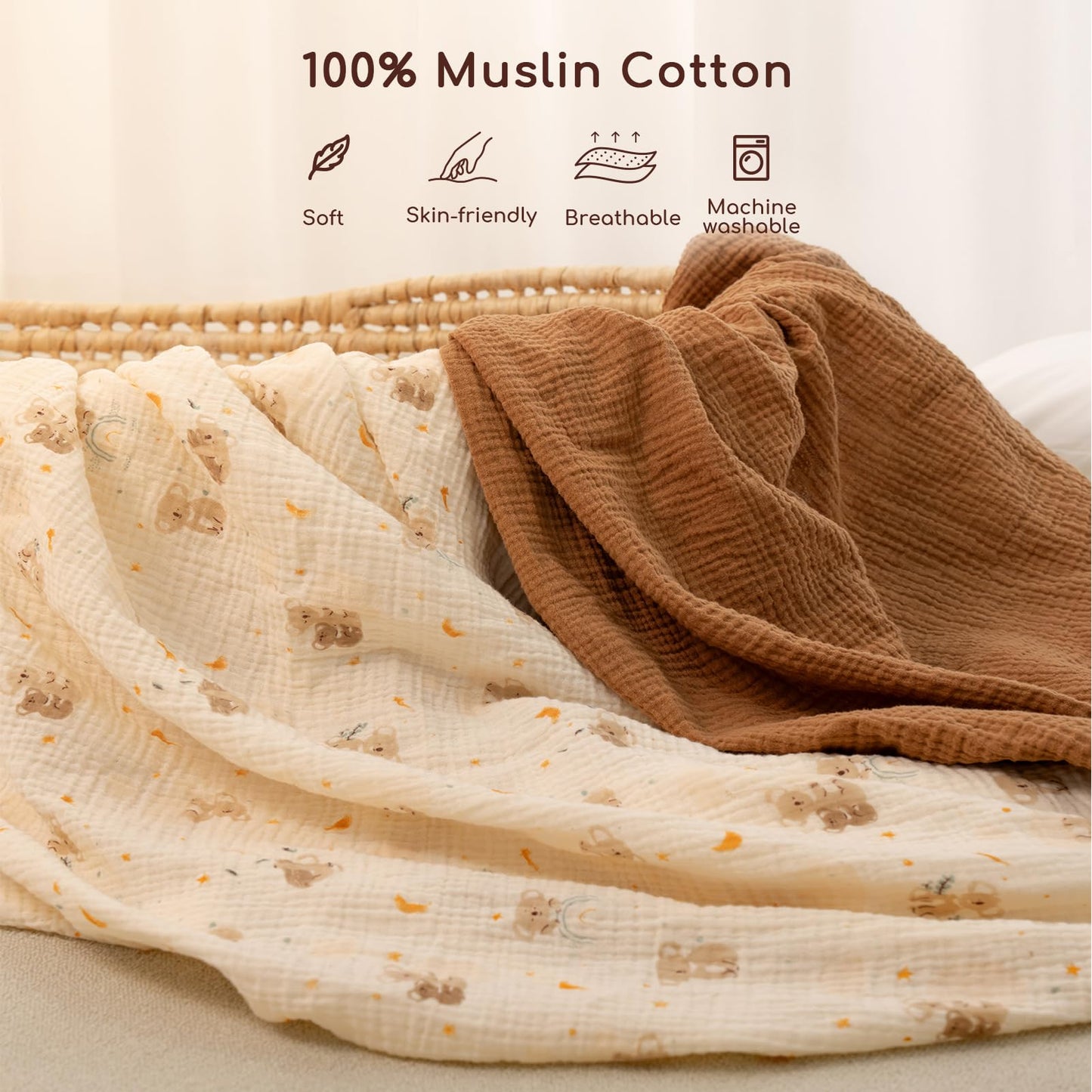 Muslin Changing Pad Cover 100% Cotton Diaper Changing Table Cover for Unisex Baby Boys Girls 2 Pack Changing Pad Sheets Brown