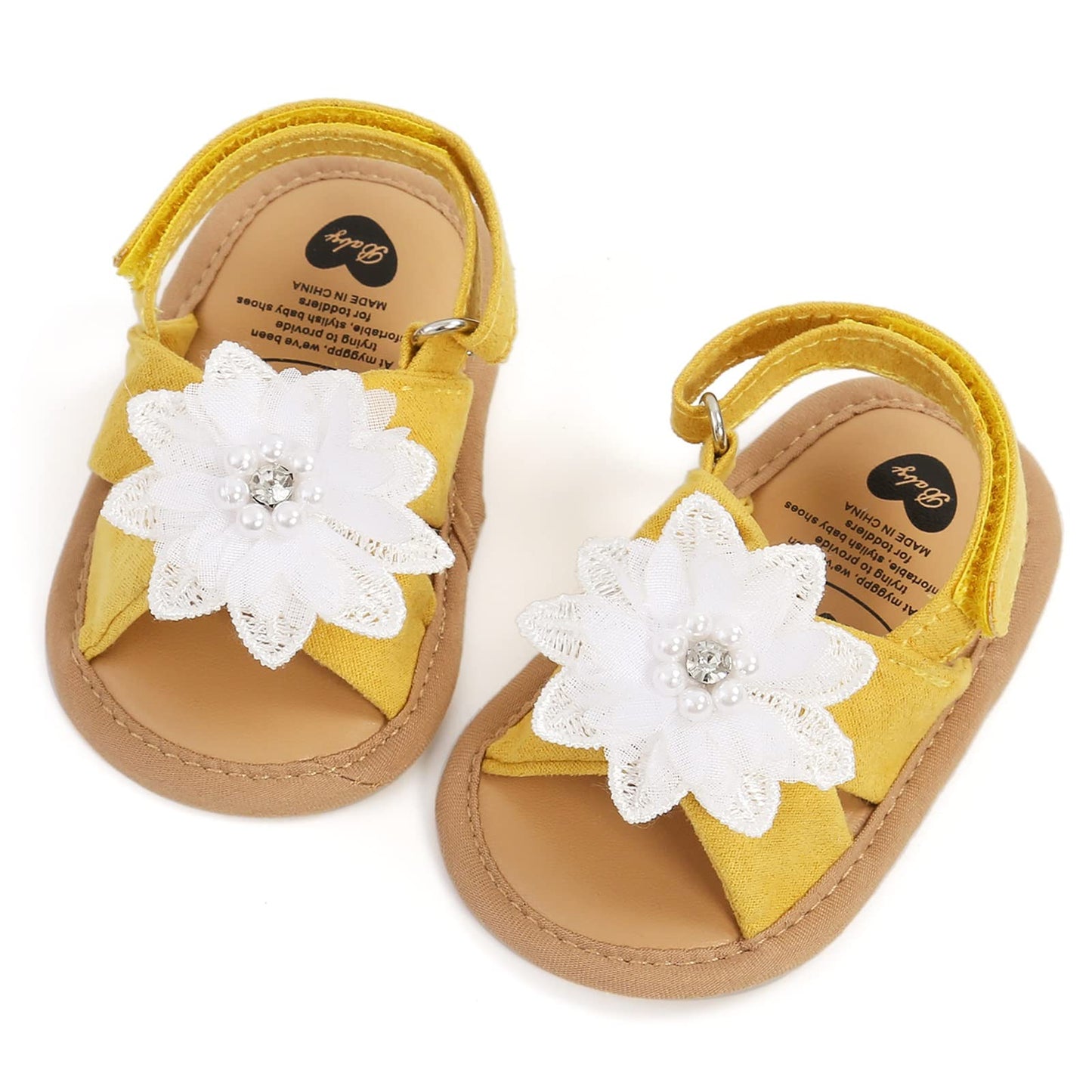 Baby Girls Princess Sandals, Big Rhinestone Flower Open Totes Anti-Skid Soft Sole Walking Shoes, Ankle Stick-On Summer Foot Wear