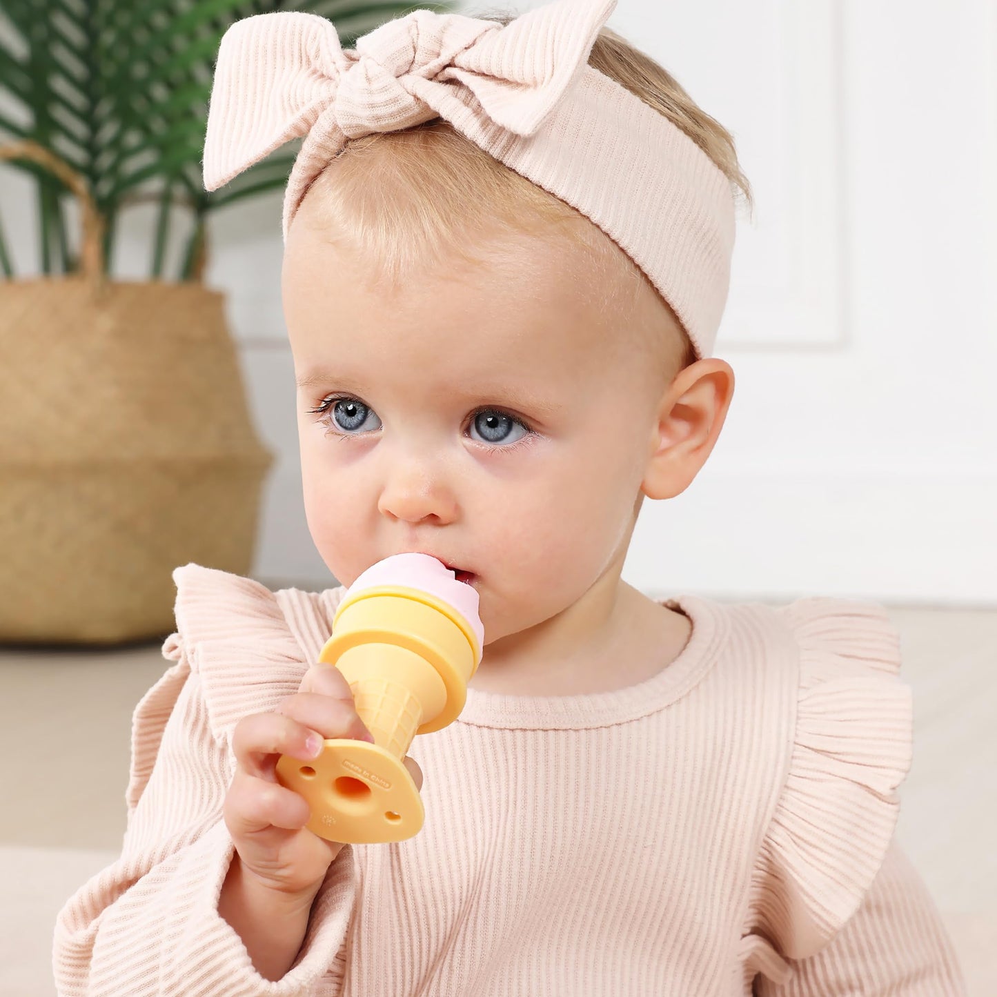 Smily Mia Freezer Teether for Babies 12-18Months,Freezable Ice Cream Toy for 6-12Months Babies,Cold Water Soother for 3-6Months for Teething Pian Relief,Cream White