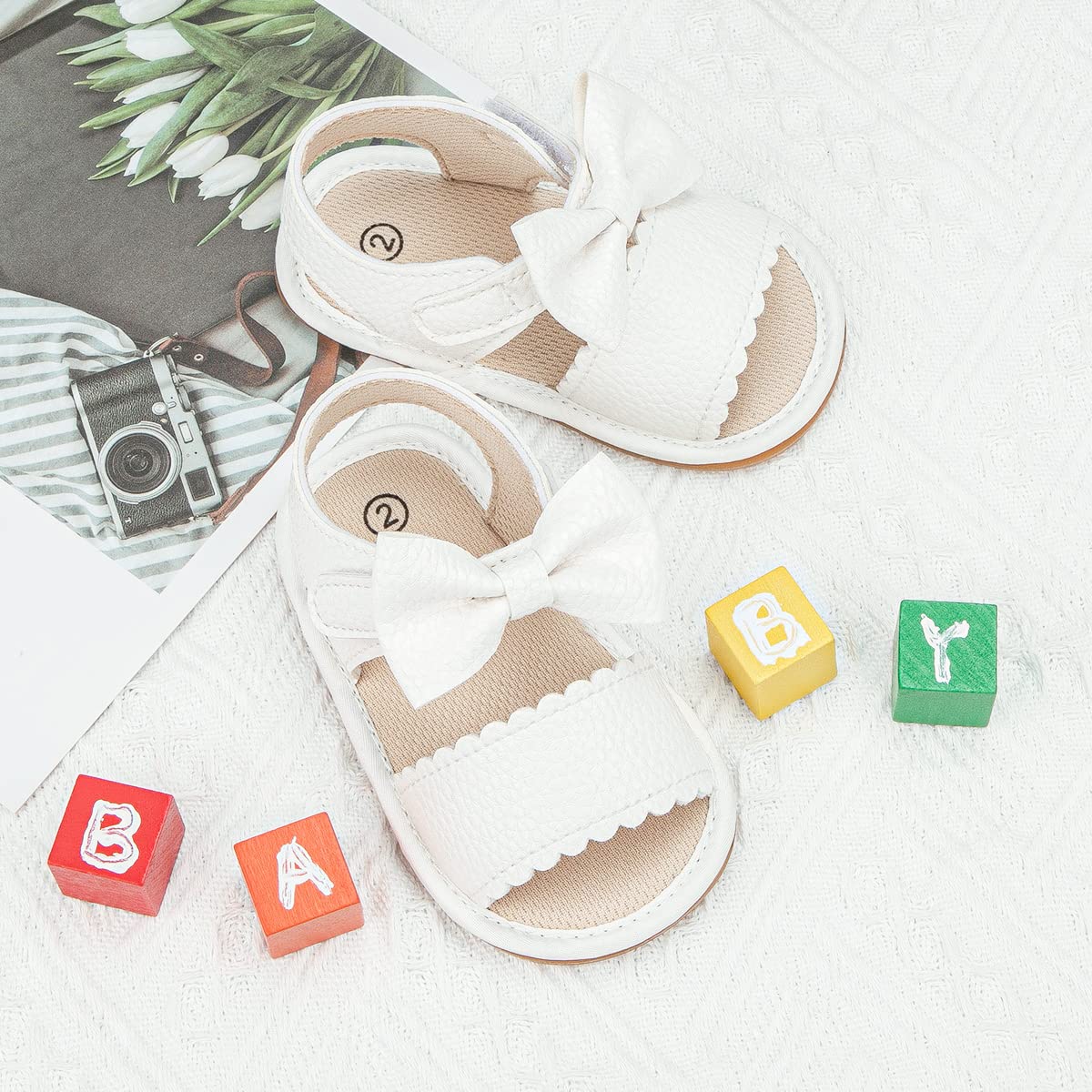 Oamico Baby Girl Sandals Infant Soft Anti-Slip Rubber Sole Casual Beach Sandals Newborn Bowknot Outdoor First Walker Summer Shoes for Baby Girls Flat Sandal